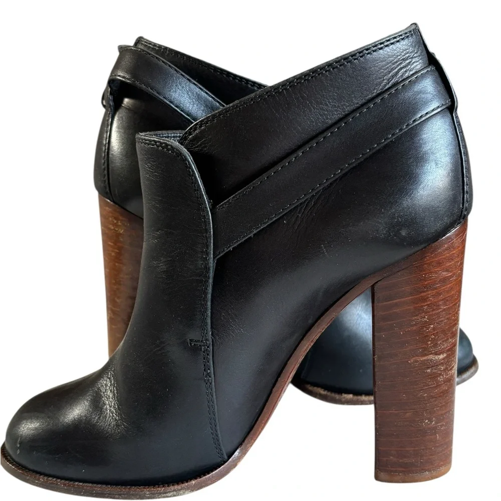 Celine Phoebe Philo Leather Ankle Booties Black Wood Heel EU 36 Italy 6 - Picture 3 of 10